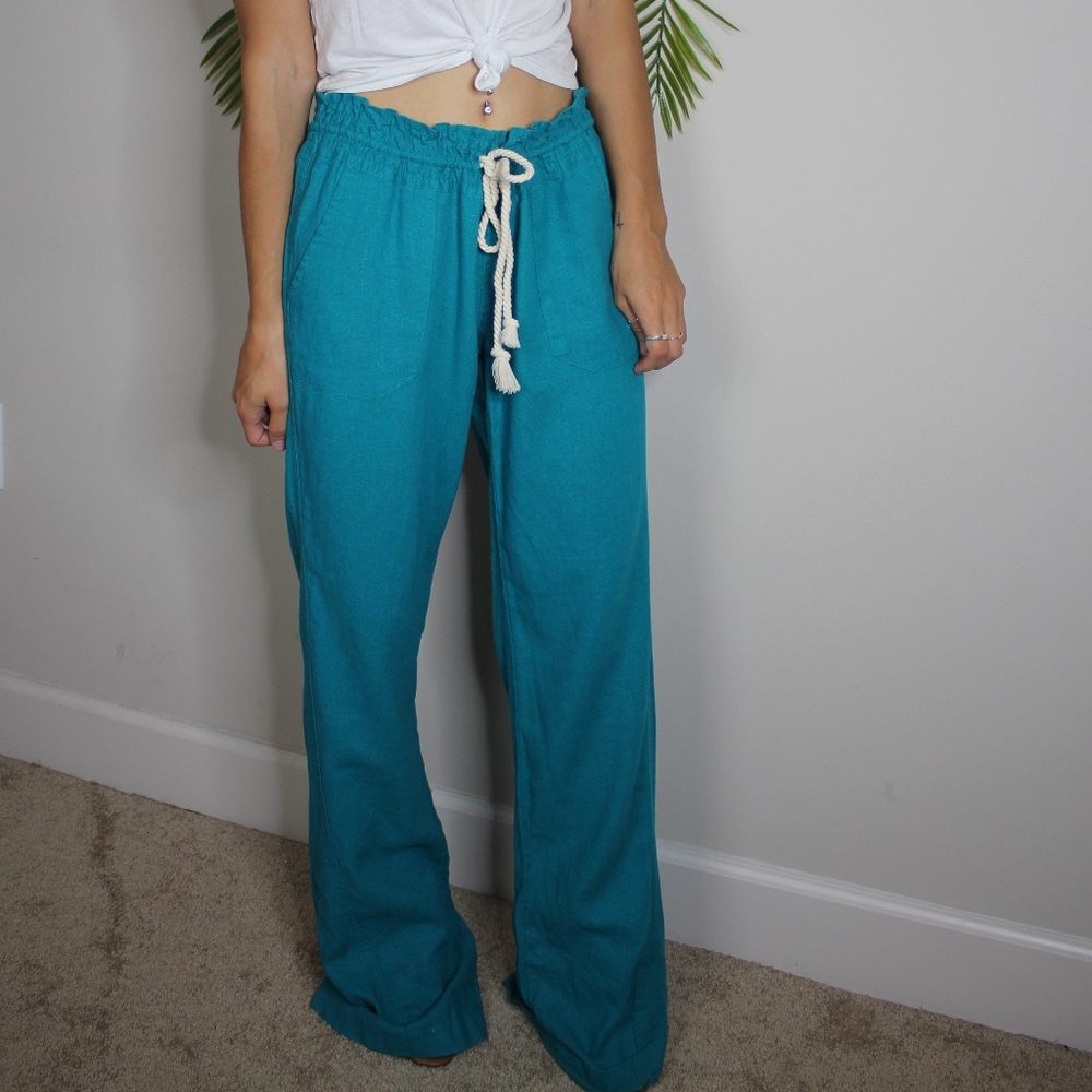 NWT Roxy Teal Oceanside Beach Linen Pants